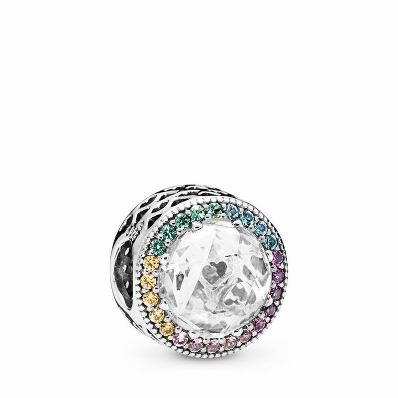 Pandora Multi-color Radiant Hearts Charm Ireland - Sterling Silver/Blue/Mixed Stones/Cubic Zirconia